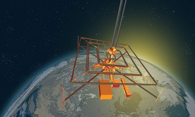 Mô phỏng vệ tinh Solar Space Power Demonstrator trên quỹ đạo thấp. (Ảnh: Caltech).