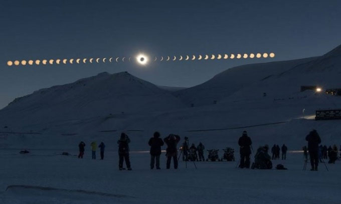 Mô phỏng các giai đoạn của nhật thực toàn phần. (Ảnh: Earthsky).