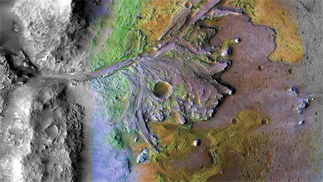 Một phần của đồng bằng sông cổ đại bên trong Jezero Crater, nơi Ingenuity hoạt động và gặp nạn - (Ảnh: NASA).