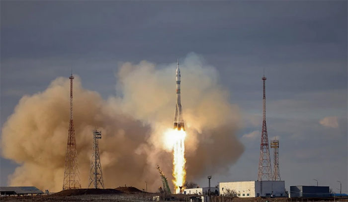 Tàu vũ trụ Soyuz MS-25 của Nga được phóng từ sân bay vũ trụ Baikonur ở Kazakhstan ngày 23/3. (Ảnh: AFP/TTXVN).