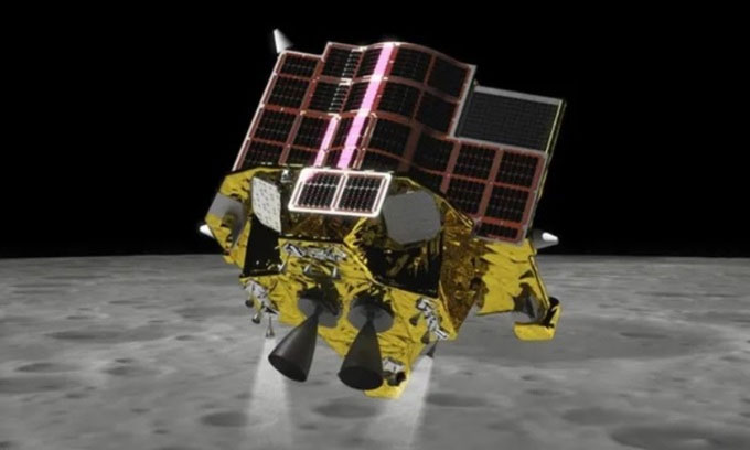 Ảnh Mô phỏng tàu SLIM chuẩn bị hạ cánh. (Ảnh: JAXA).