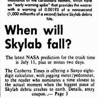 Một tờ báo địa phương tại Australia tổ chức cuộc thi dự đoán thời gian Skylab rơi xuống Trái đất, với phần thưởng là một chiếc máy tính Sanyo. (Ảnh: Alice Gorman).