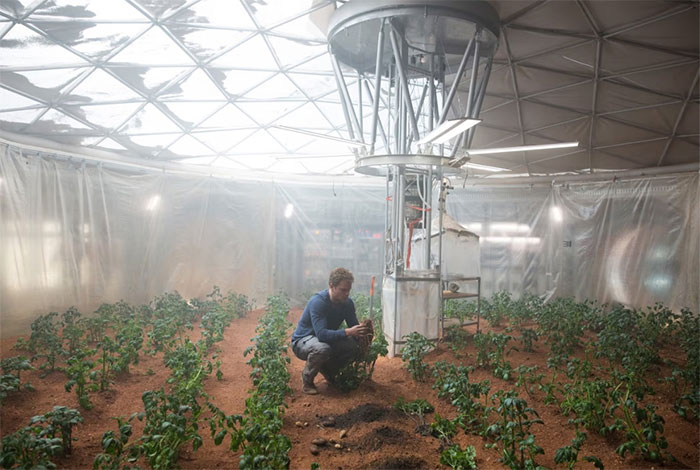 Matt Damon trồng khoai tây trong bộ phim The Martian. (Ảnh: 20th Century Fox/Allstar).